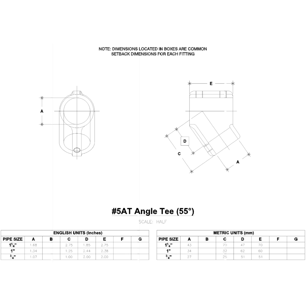 Aluminum Magnesium 3/4" IPS 55? 1.09" ID Hollaender 5AT-5 Angle Tee 